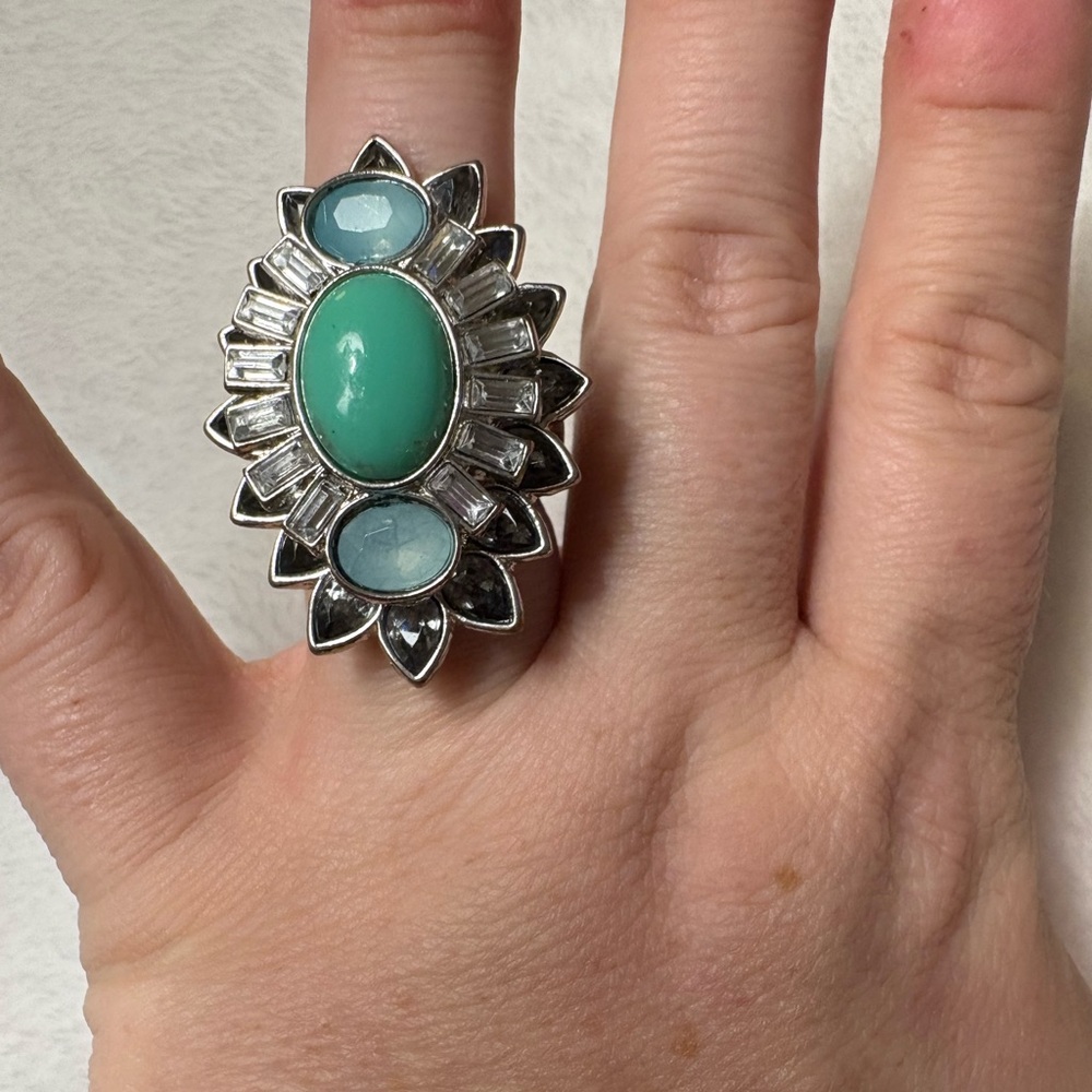 Fun Silver And Turquoise Statement Ring - image 5